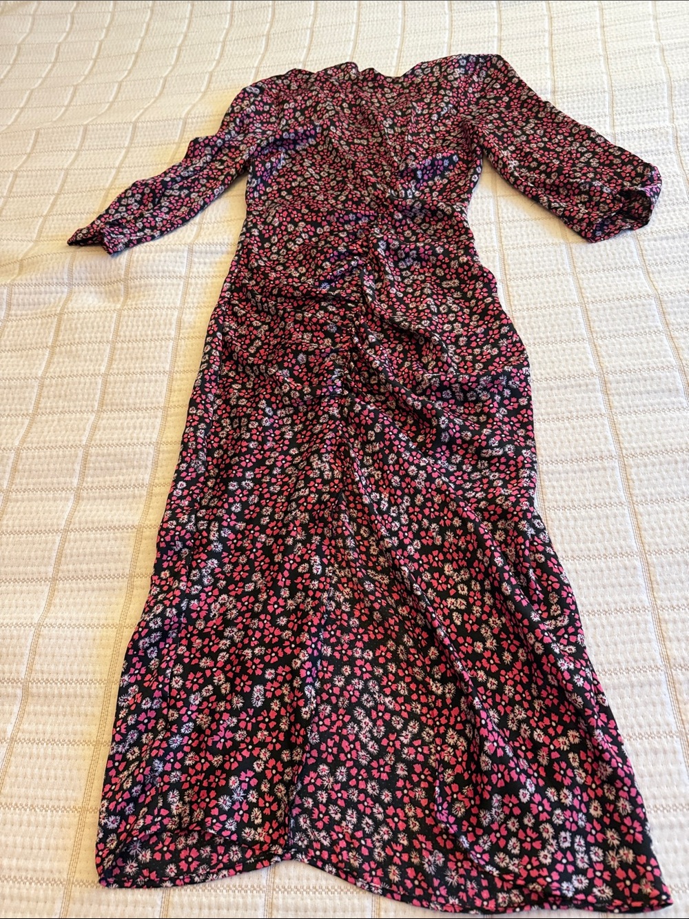Zara Black Maxi Dress with Pink Floral Print